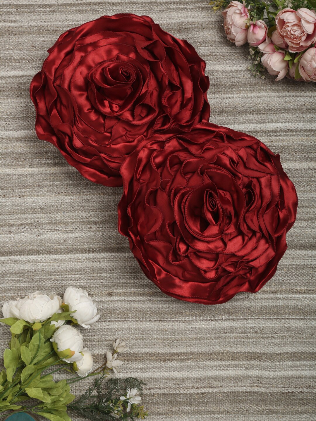 

HOSTA HOMES Maroon Set of 2 Satin Round Cushion Covers