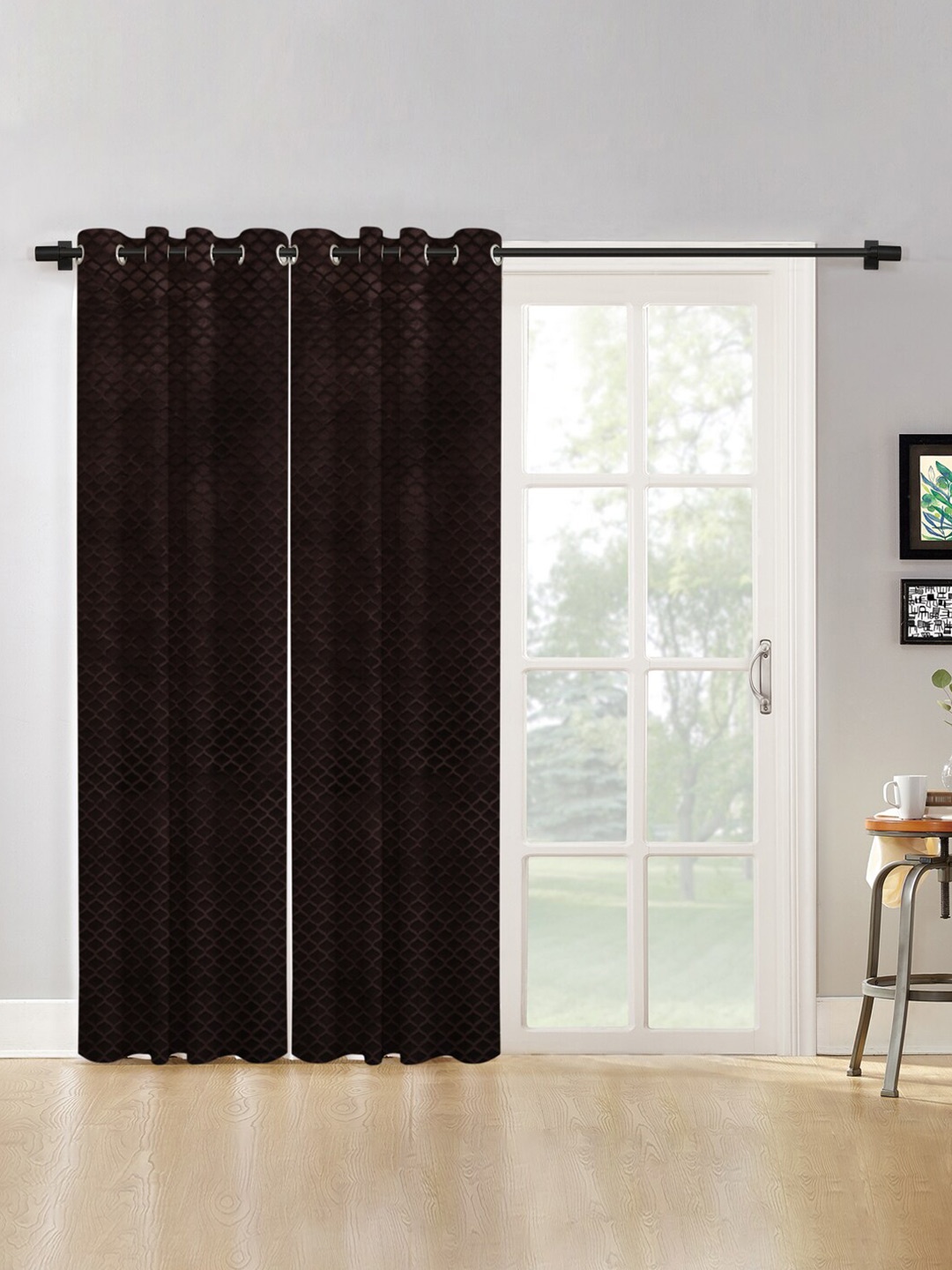 

HOSTA HOMES Coffee Brown Set of 2 Geometric Long Door Curtain