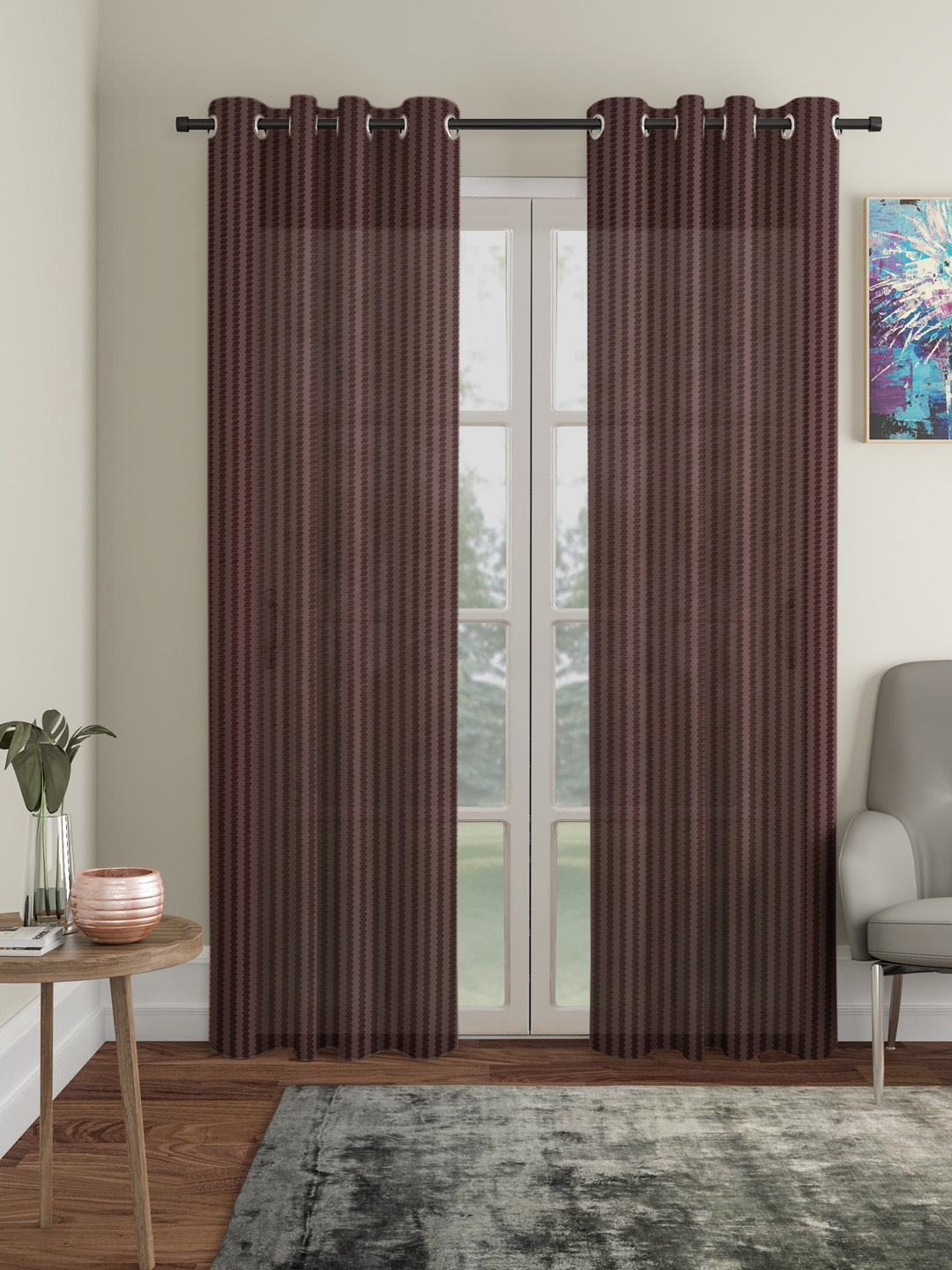 

HOSTA HOMES Brown Set of 2 Striped Door Curtain