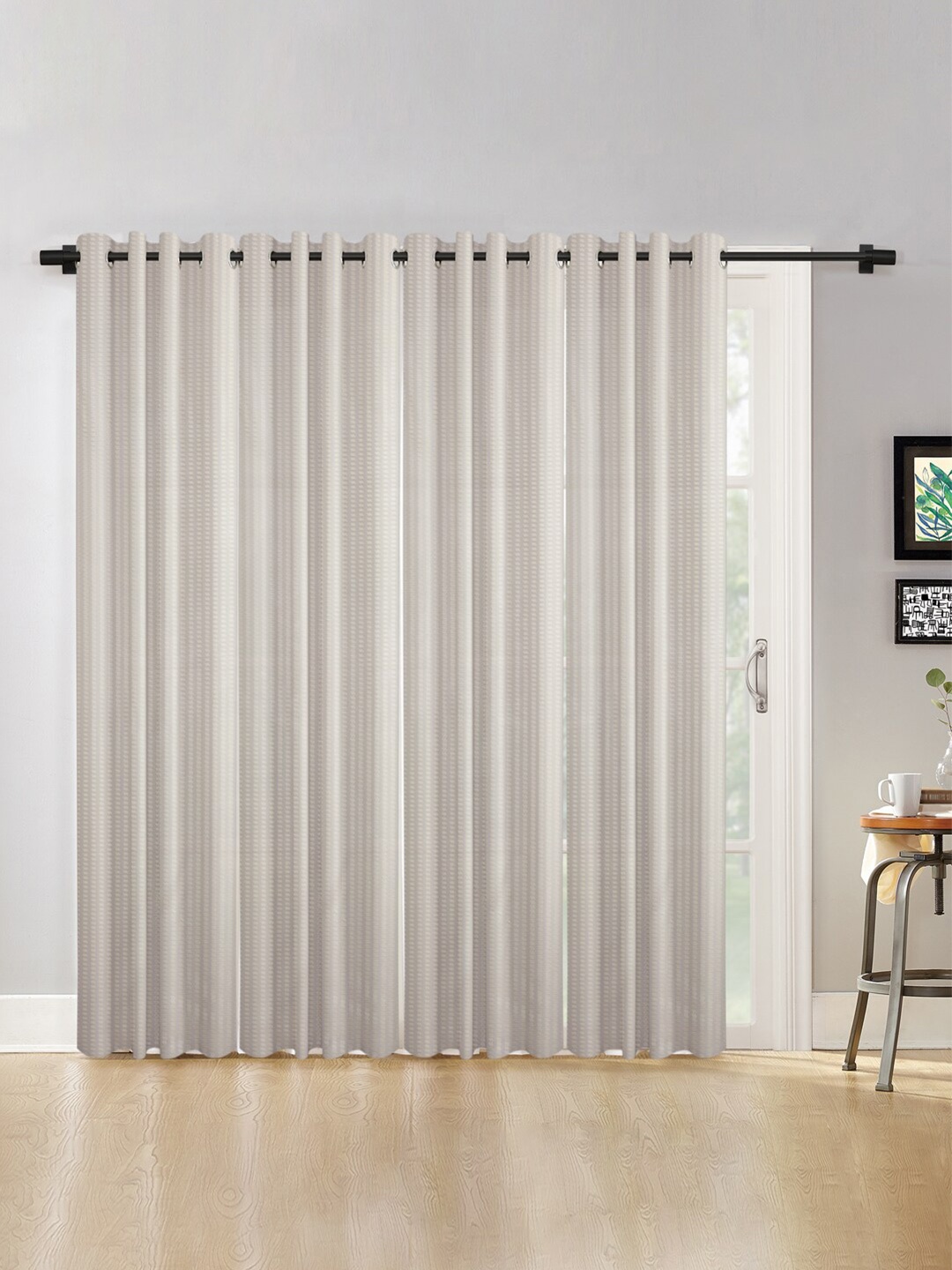 

HOSTA HOMES Cream-Coloured Set of 4 Striped Long Door Curtain