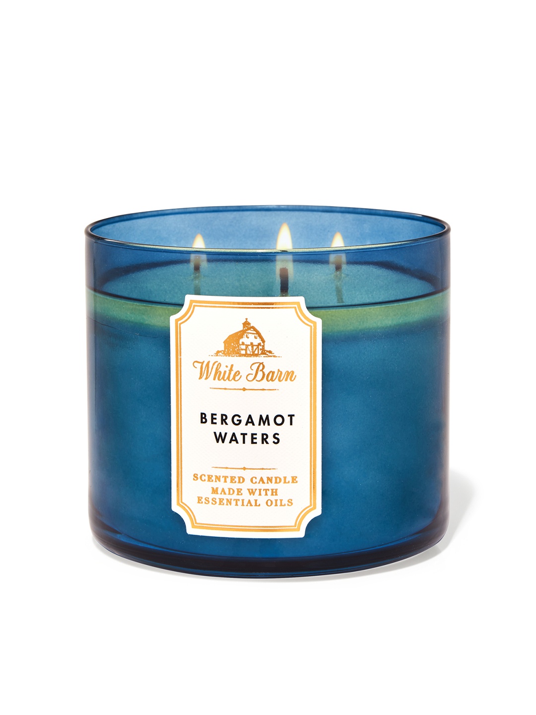 

Bath & Body Works White Barn Bergamot Waters 3-wick Candle, Blue