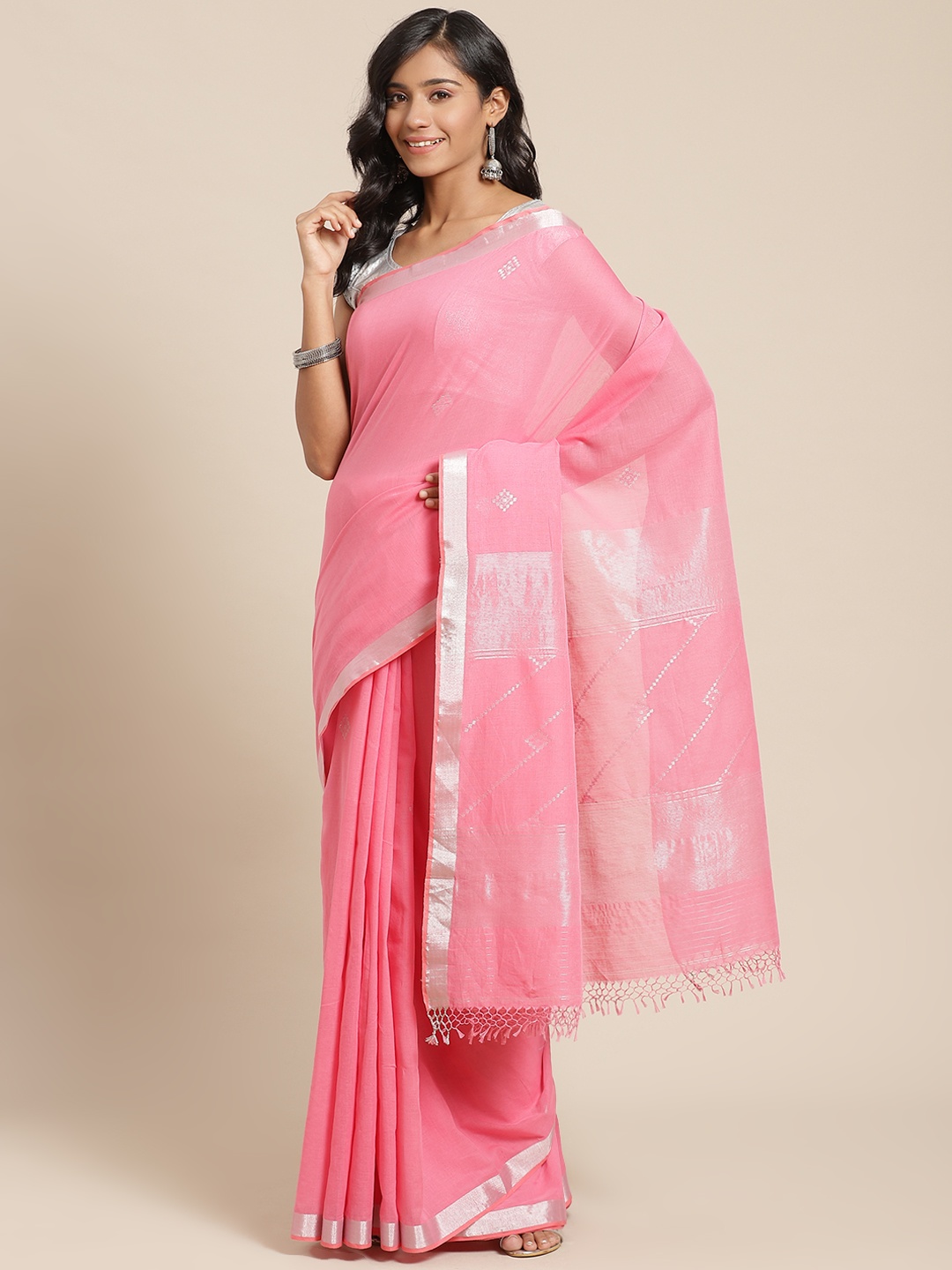 

ADITRI Pink Zari Pure Cotton Saree