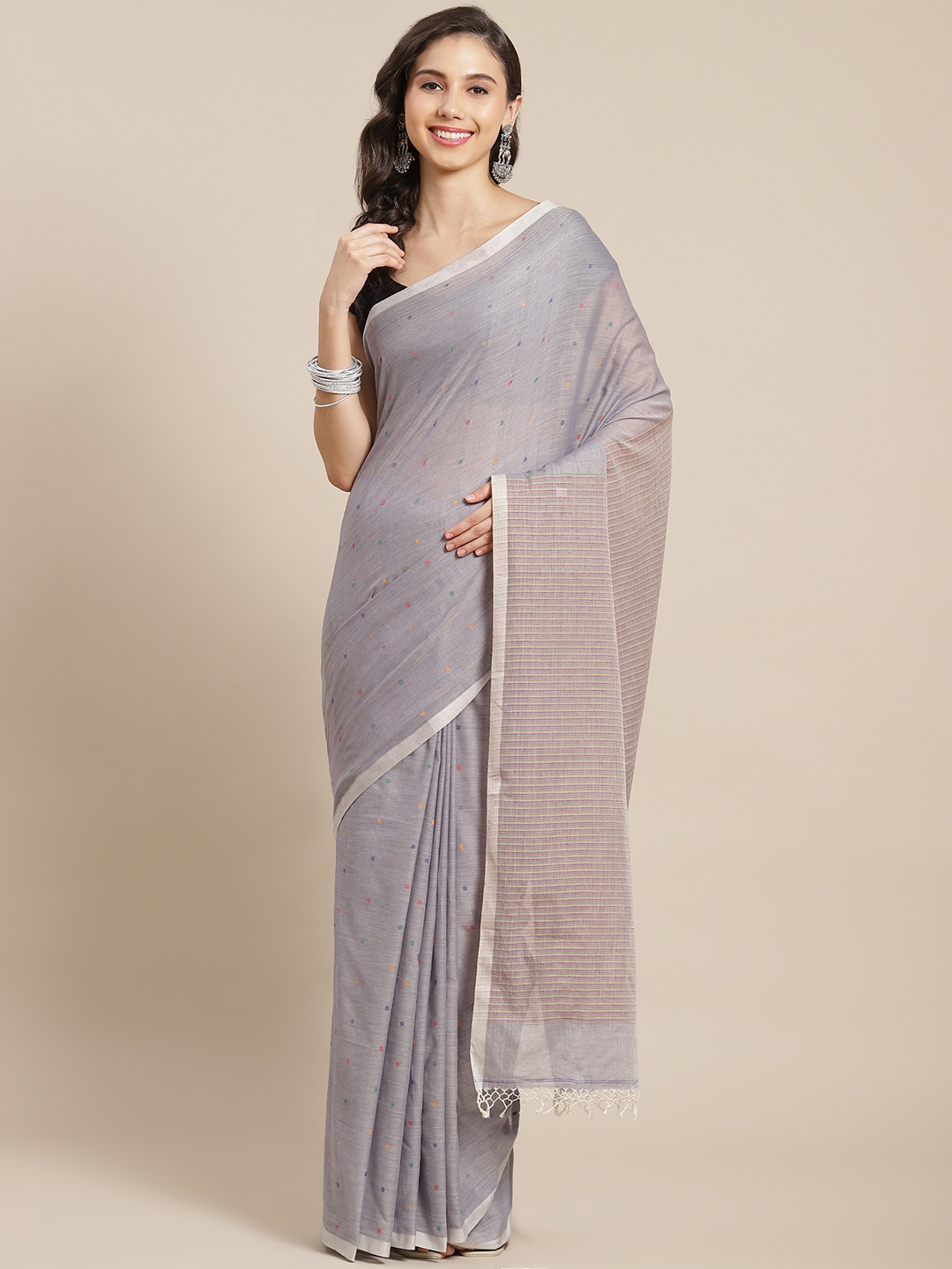 

ADITRI Handloom Grey Woven Design Pure Cotton Saree