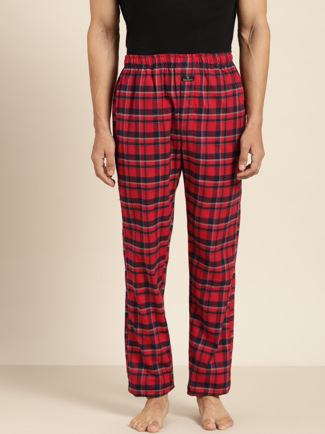 

Hancock Men Red & Navy Blue Pure Cotton Checked Lounge Pants