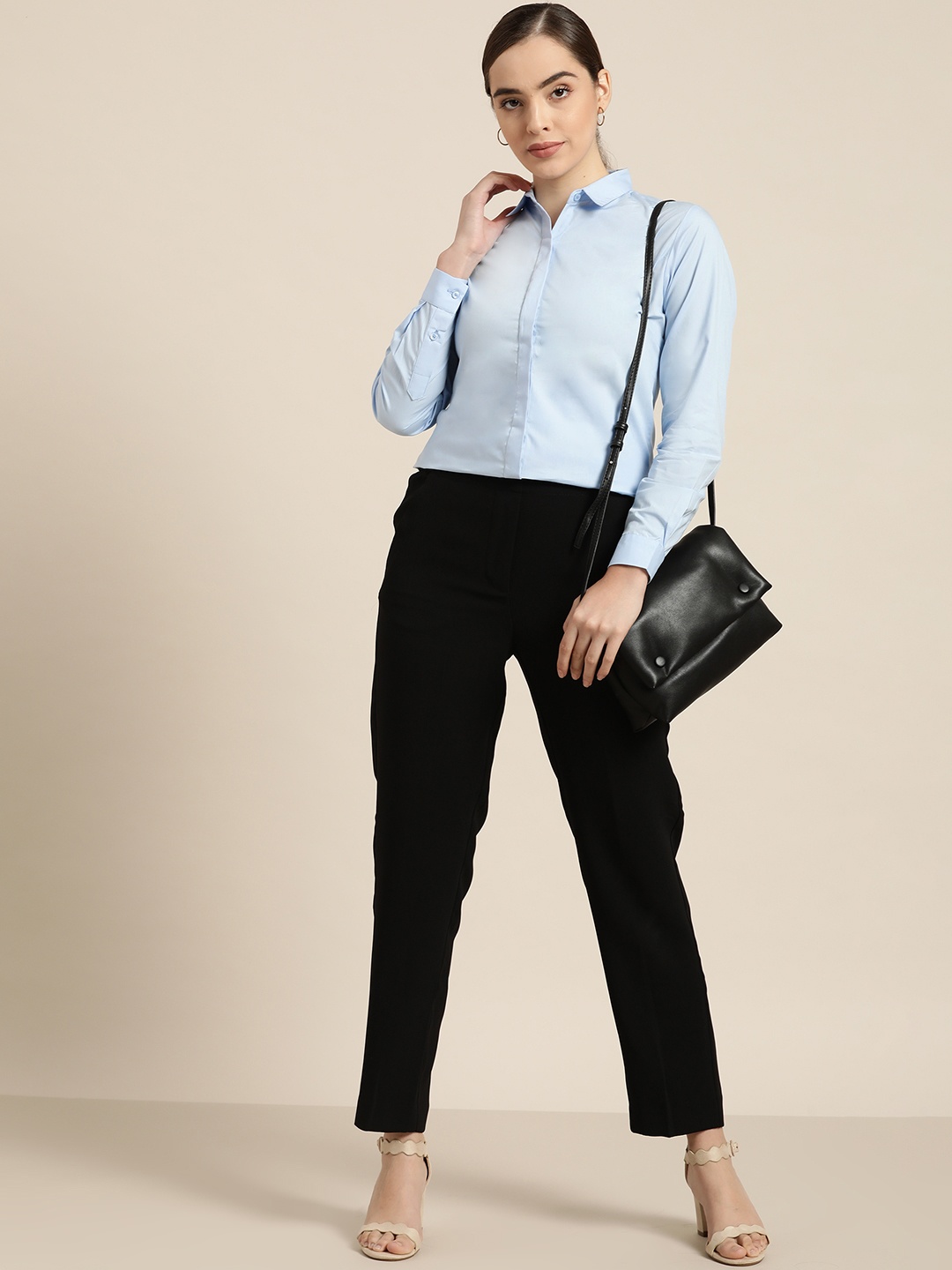 

Hancock Women Blue Cotton Solid Slim Fit Formal Shirt