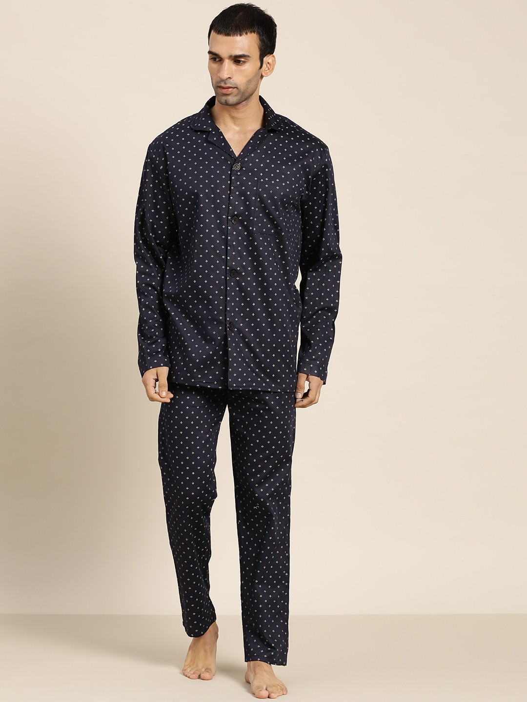

Hancock Men Navy Blue Printed Pure Cotton Pyjama Sets