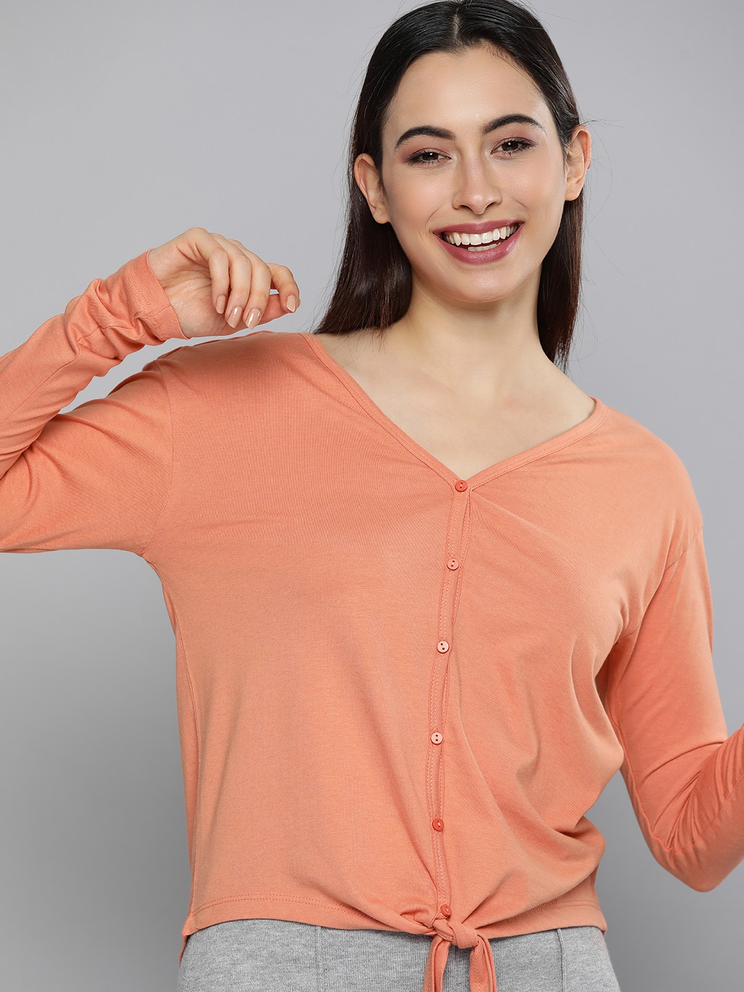 

M&H Easy Women Orange Solid Blouson Top