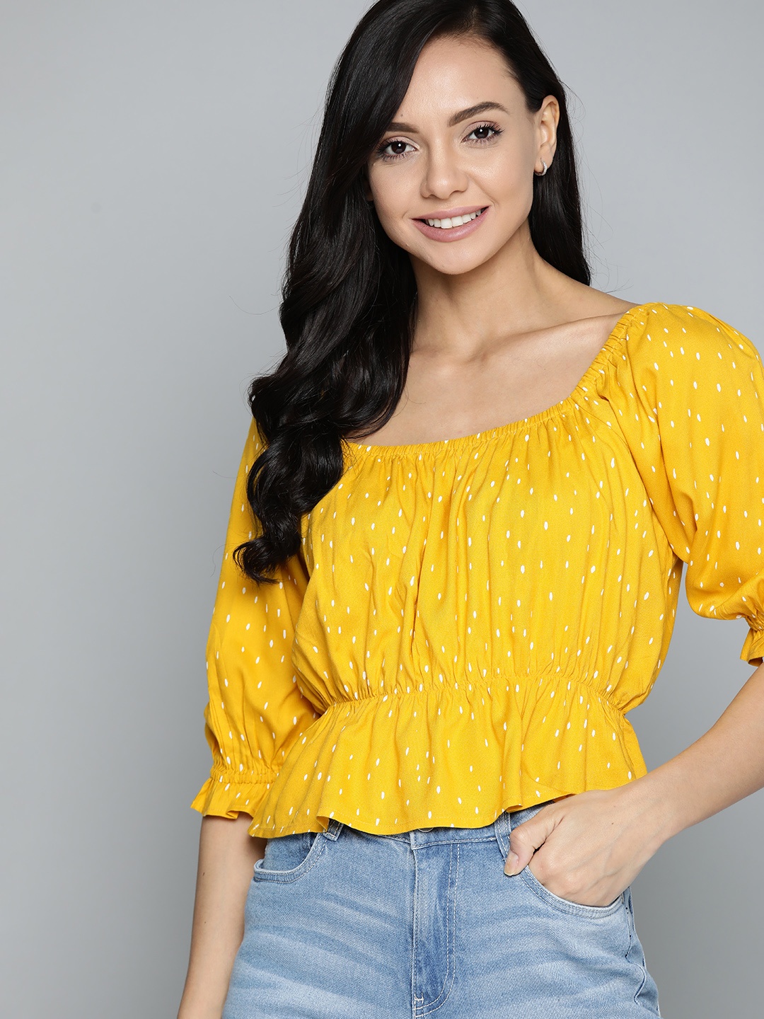 

Mast & Harbour Yellow & White Printed A-Line Top