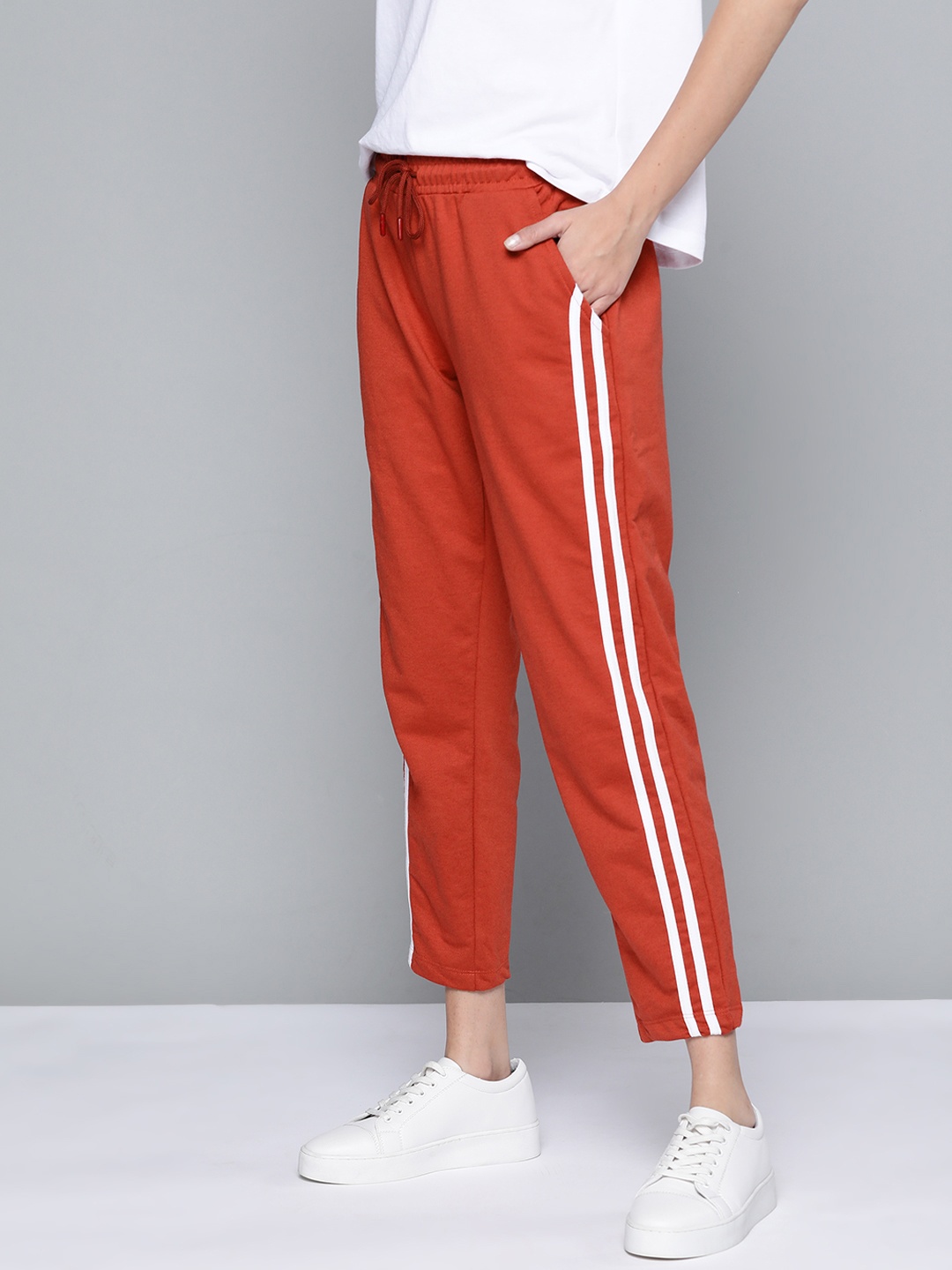 

Mast & Harbour Women Red Side Stripes Cropped Track Pants