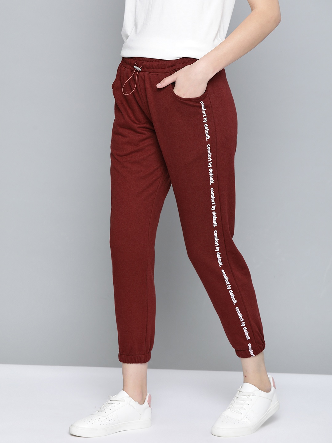 

Mast & Harbour Women Maroon Solid Side Striped Joggers