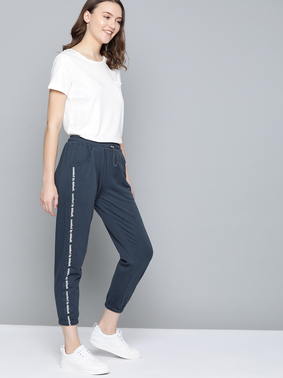 

Mast & Harbour Women Navy Blue Solid Side Striped Joggers