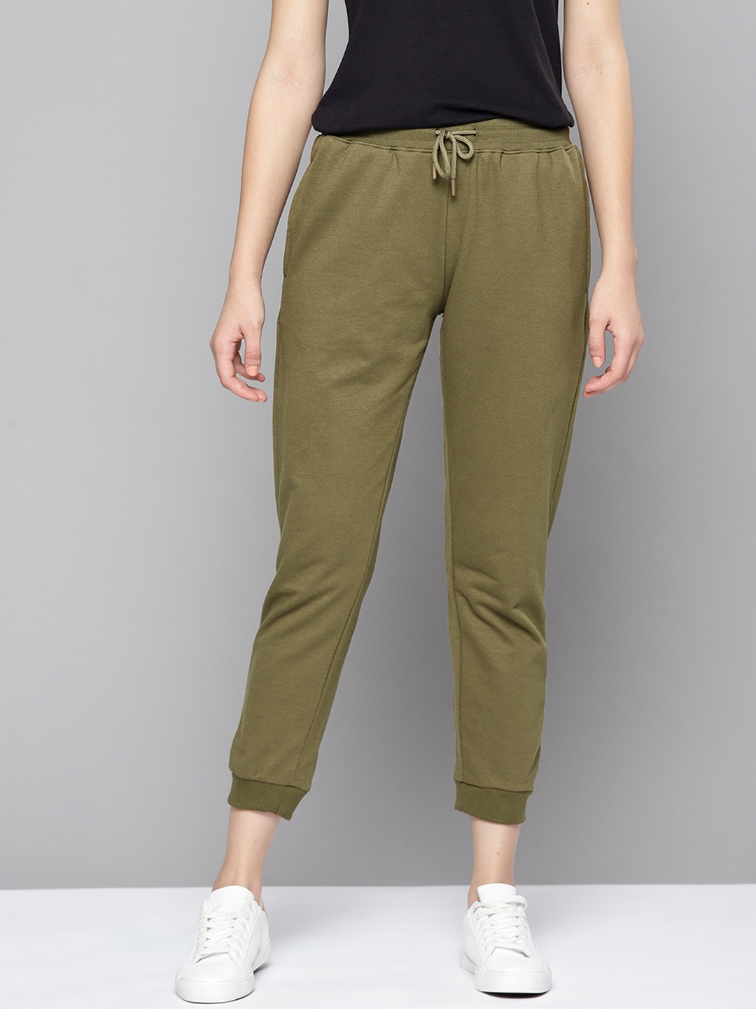 

Mast & Harbour Women Olive Green Solid Cropped Joggers