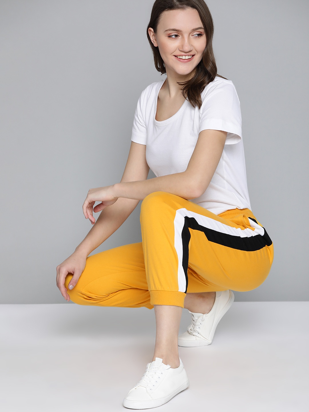 

Mast & Harbour Women Yellow Solid with Side Stripe Joggers