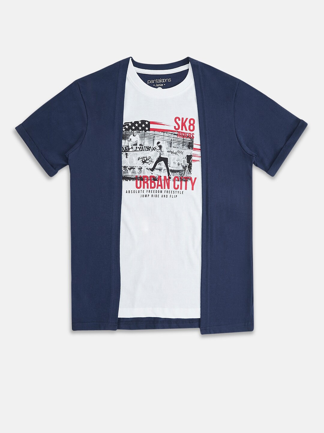 Pantaloons Junior Boys Navy Blue and White Graphic Printed T-shirt