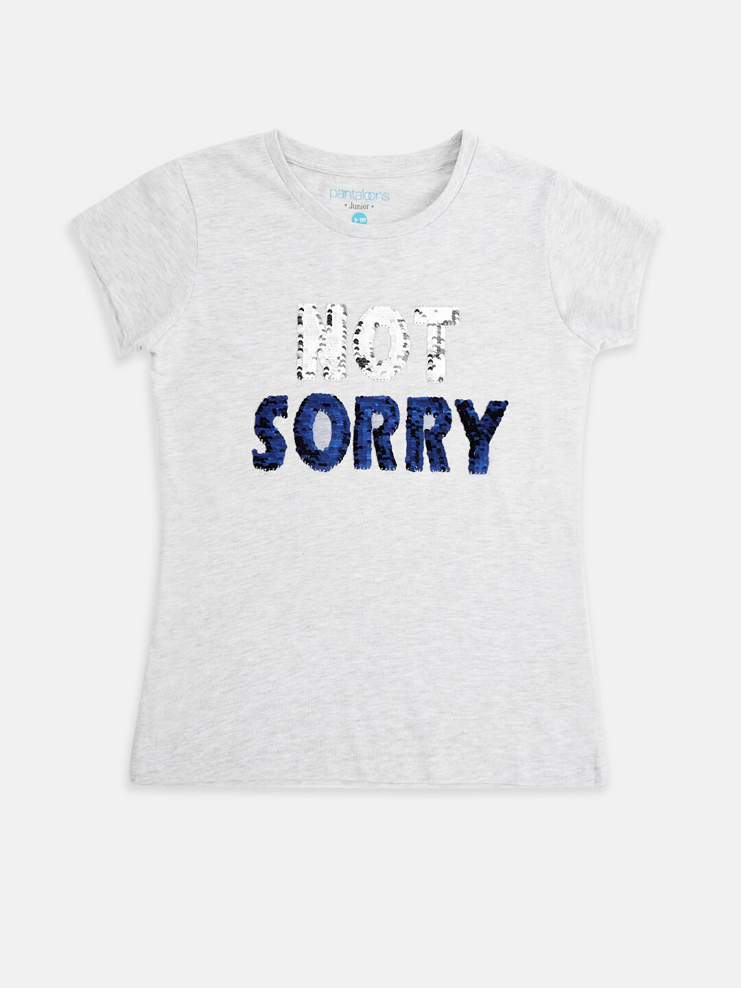 

Pantaloons Junior Girls Grey Melange Typography Pure Cotton T-shirt