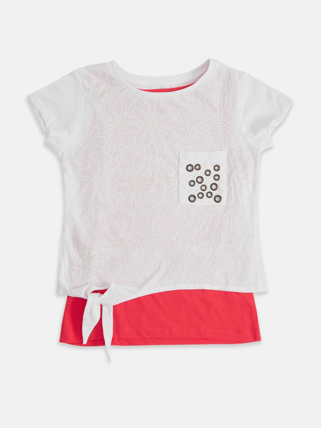 

Pantaloons Junior Girls Off White & Red Floral Printed T-shirt