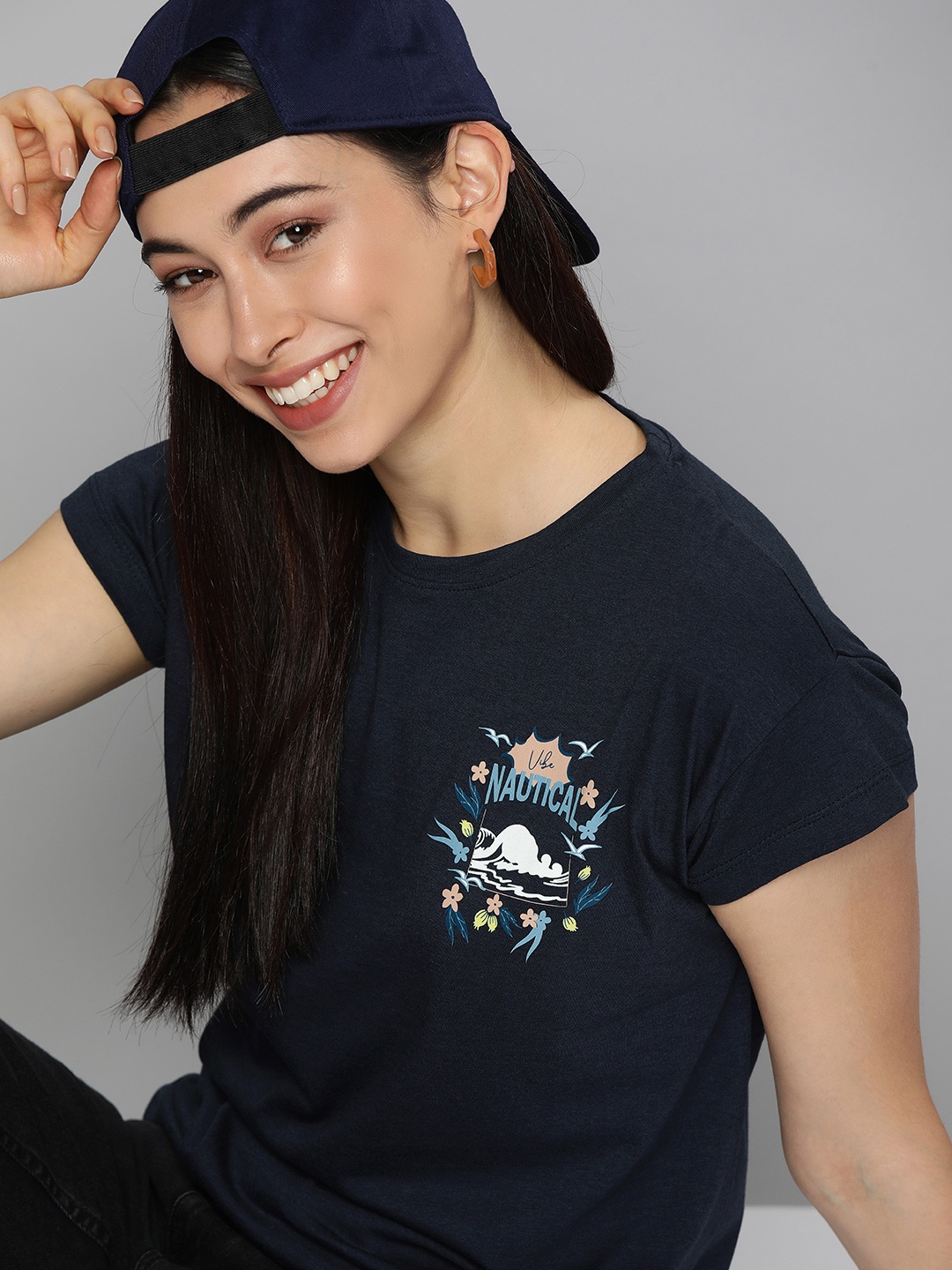 

Mast & Harbour Women Navy Blue Printed T-shirt