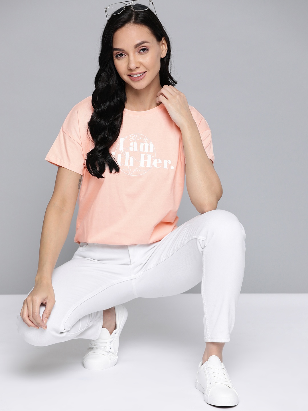 

M&H Our Water Women Peach-Coloured Cotton Sustainable Typography Printed T-shirt