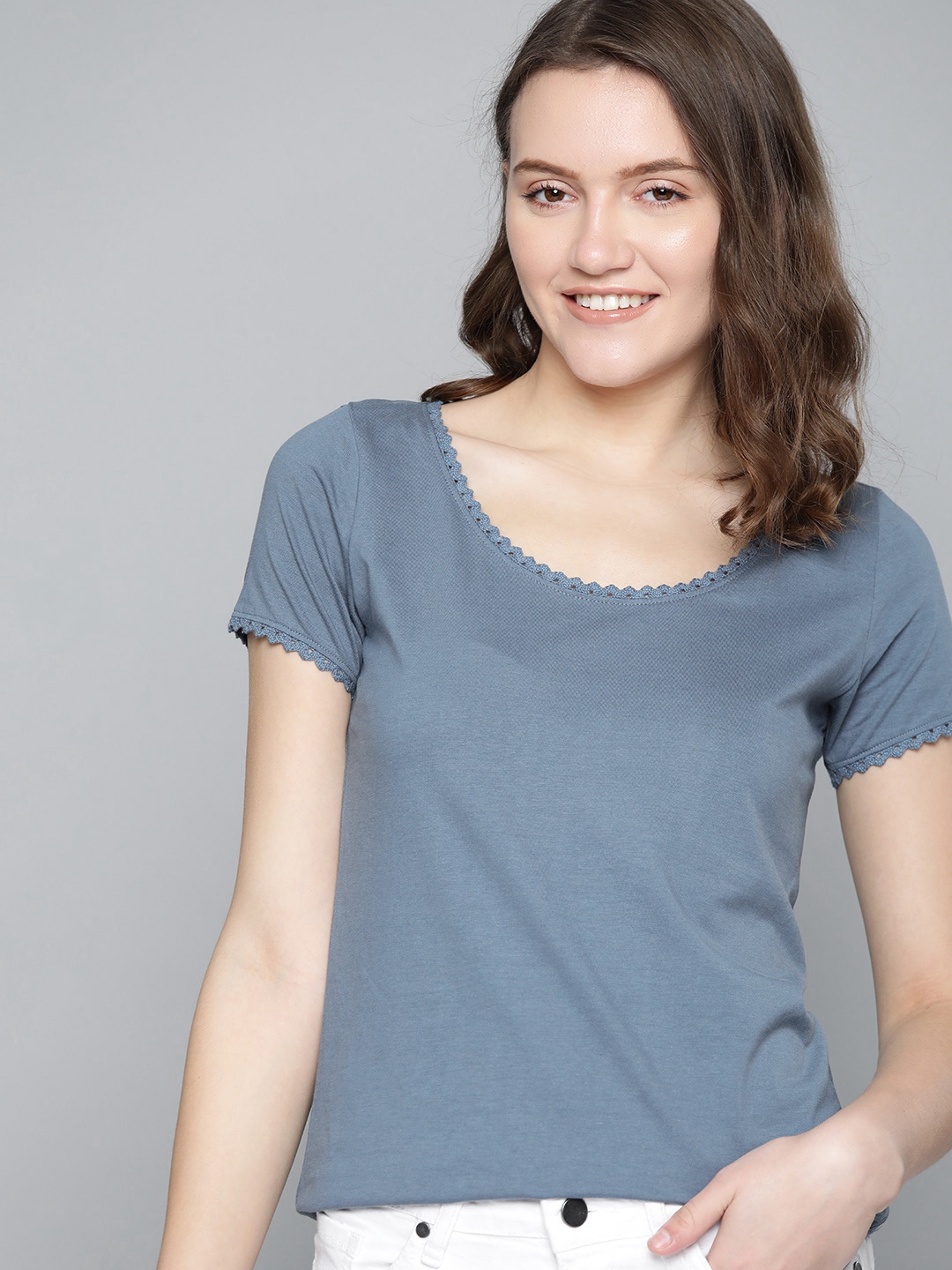 

M&H Our Water Women Blue Solid Pure Cotton Sustainable T-shirt