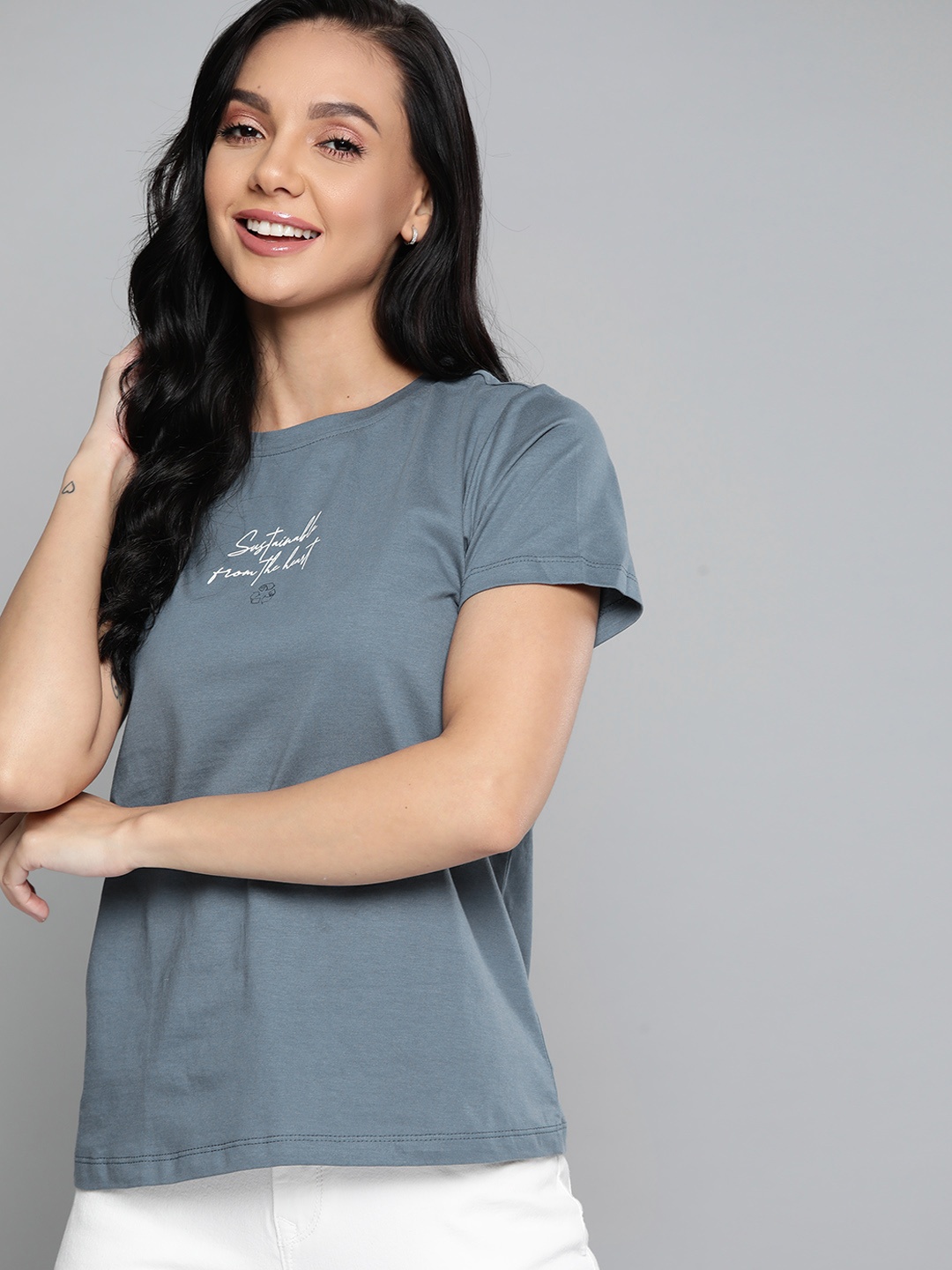 

M&H Our Water Women Pure Cotton Grey T-shirt