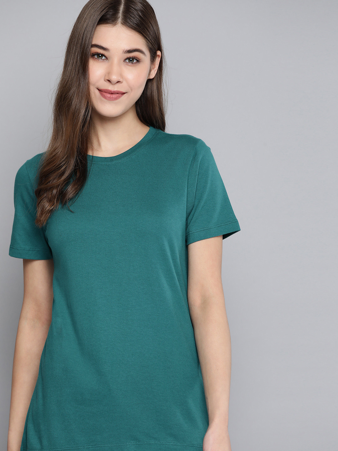 

Mast & Harbour Women Green Solid Pure Cotton T-shirt