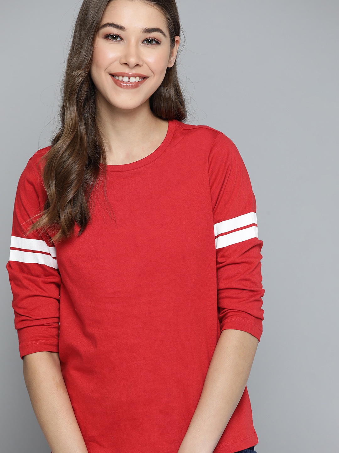 

Mast & Harbour Women Red Pure Cotton Solid T-shirt