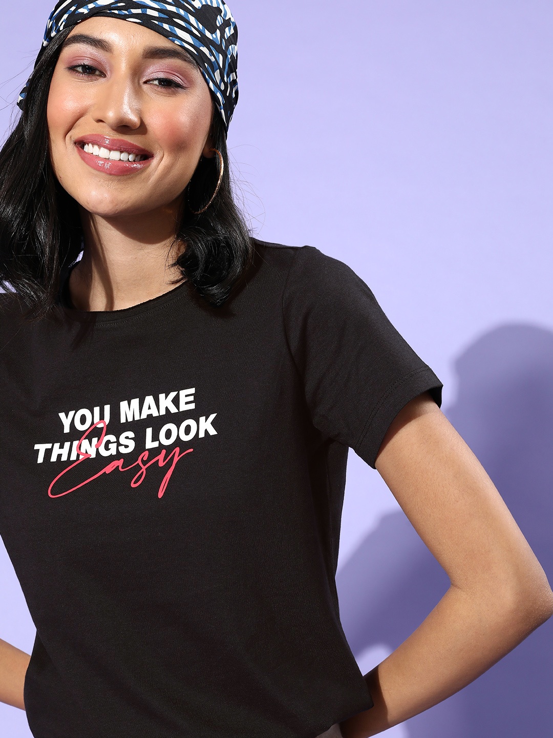 

M&H Easy Women Black Typography Talking Tee