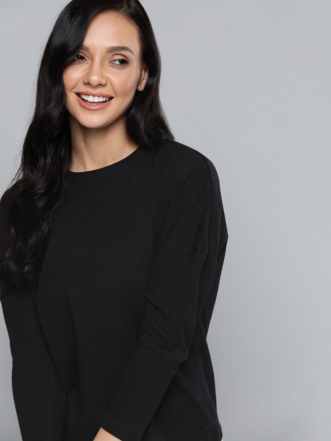 

M&H Easy Women Black Solid Pure Cotton T-shirt