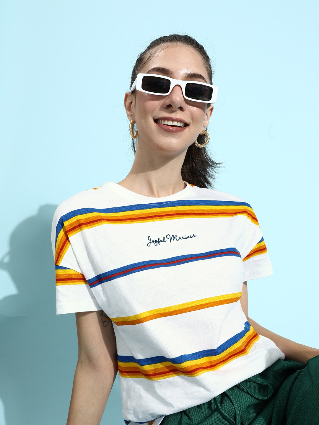 

Mast & Harbour Women Classic White Striped Tshirt