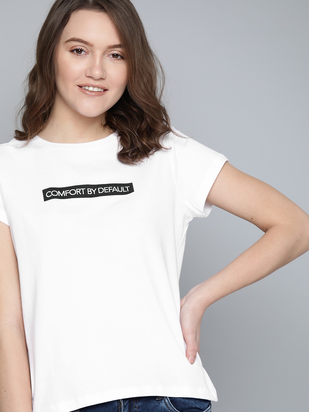 

M&H Easy Women White & Black Typography Print T-shirt