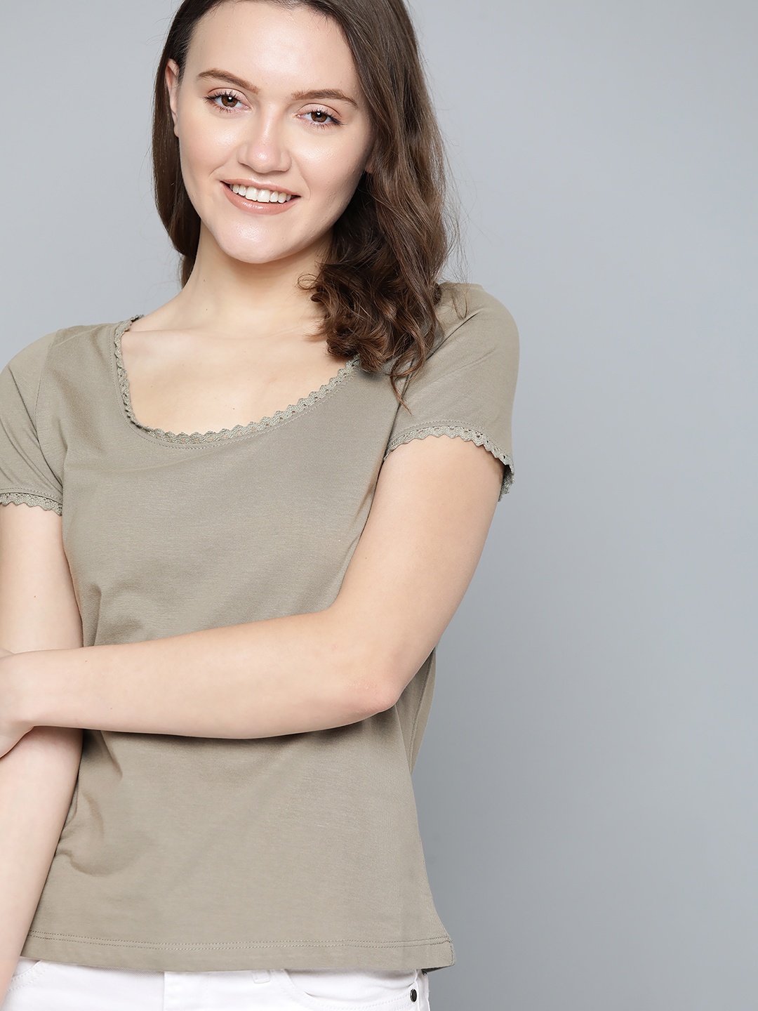 

M&H Our Water Women Olive Green Solid Pure Cotton Sustainable T-shirt