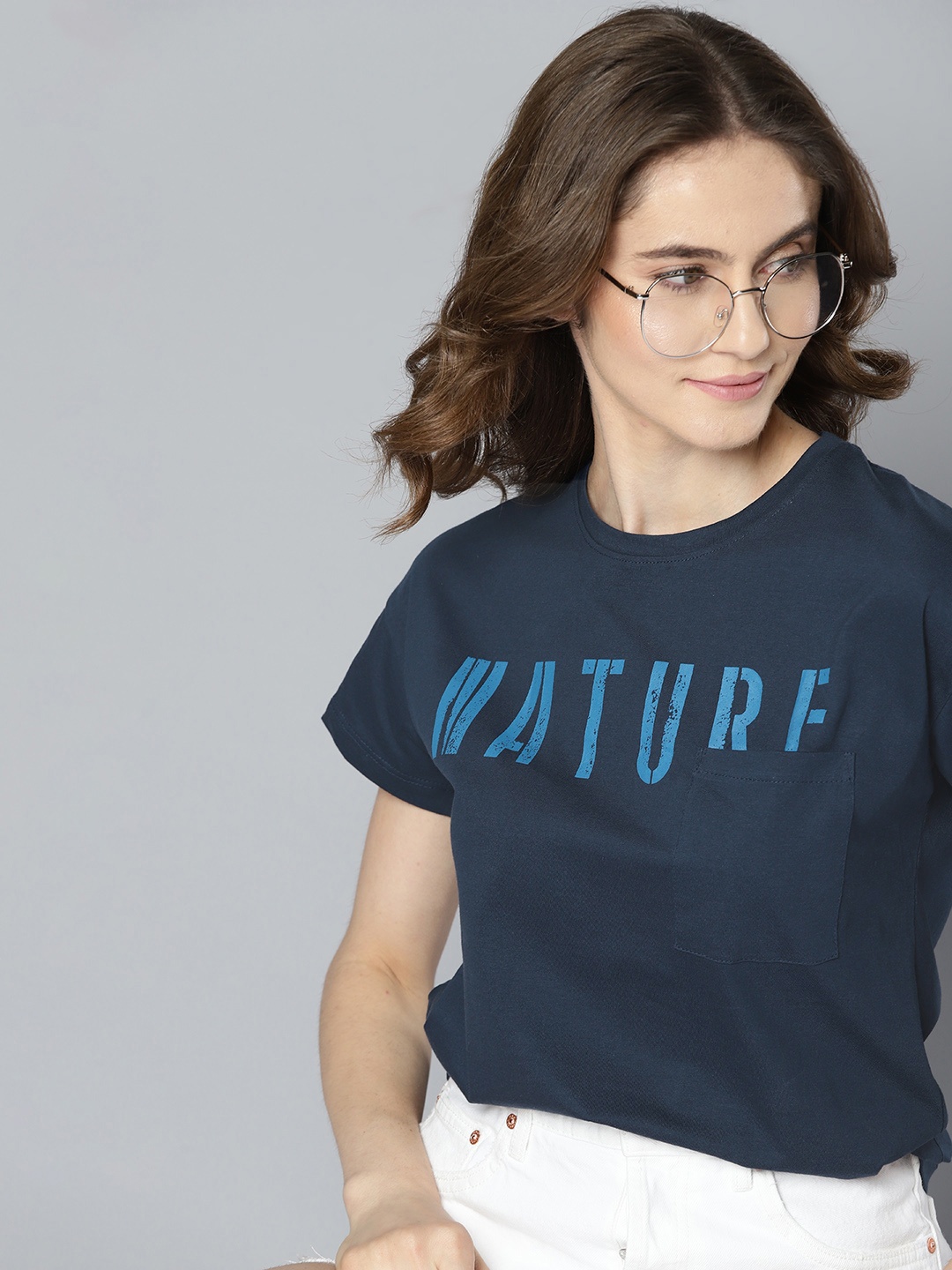 

M&H Our Water Women Navy Blue Typography Printed Pure Cotton Sustainable T-shirt