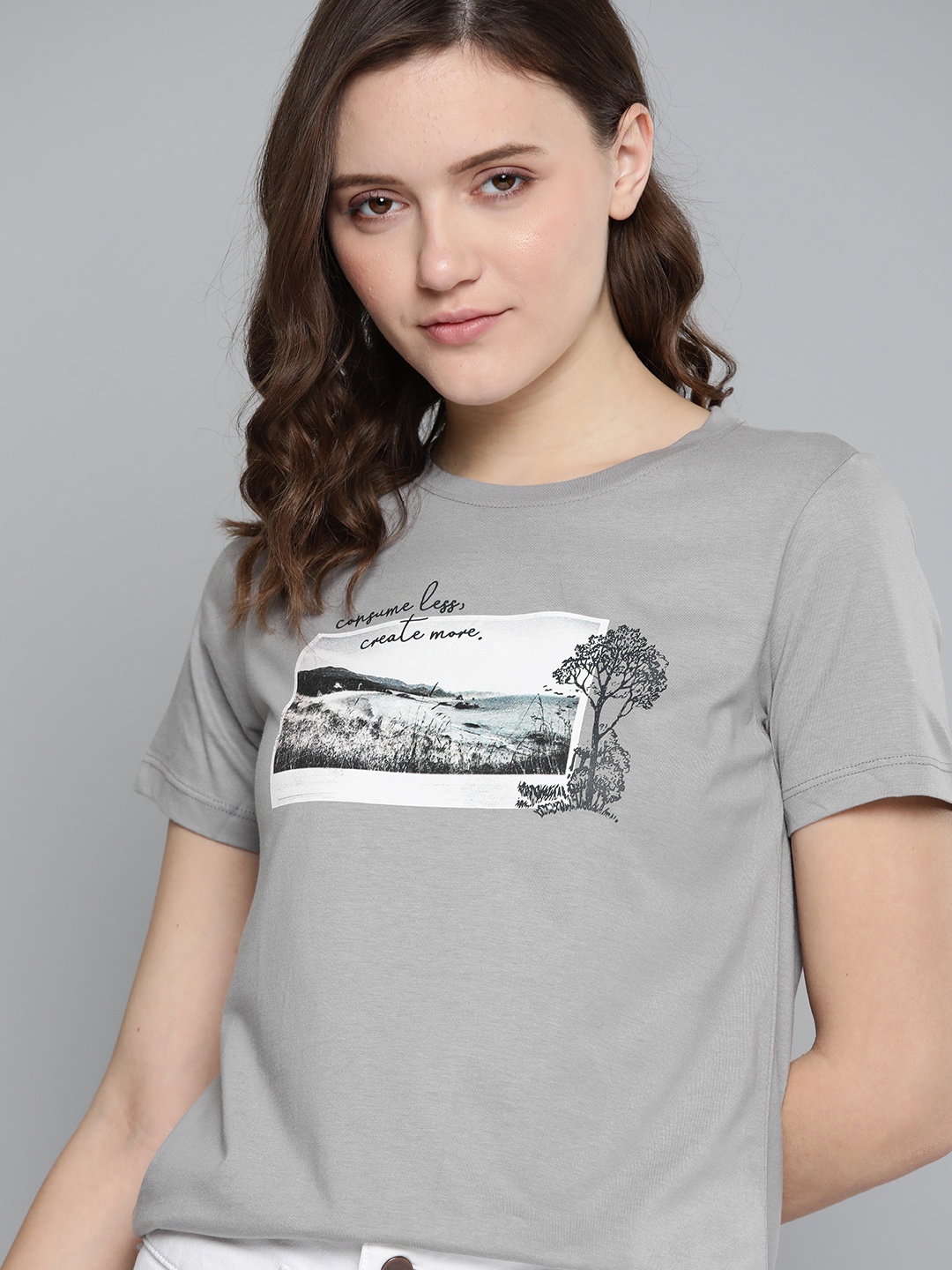 

M&H Our Water Women Grey Graphic Printed Sustainable T-shirt