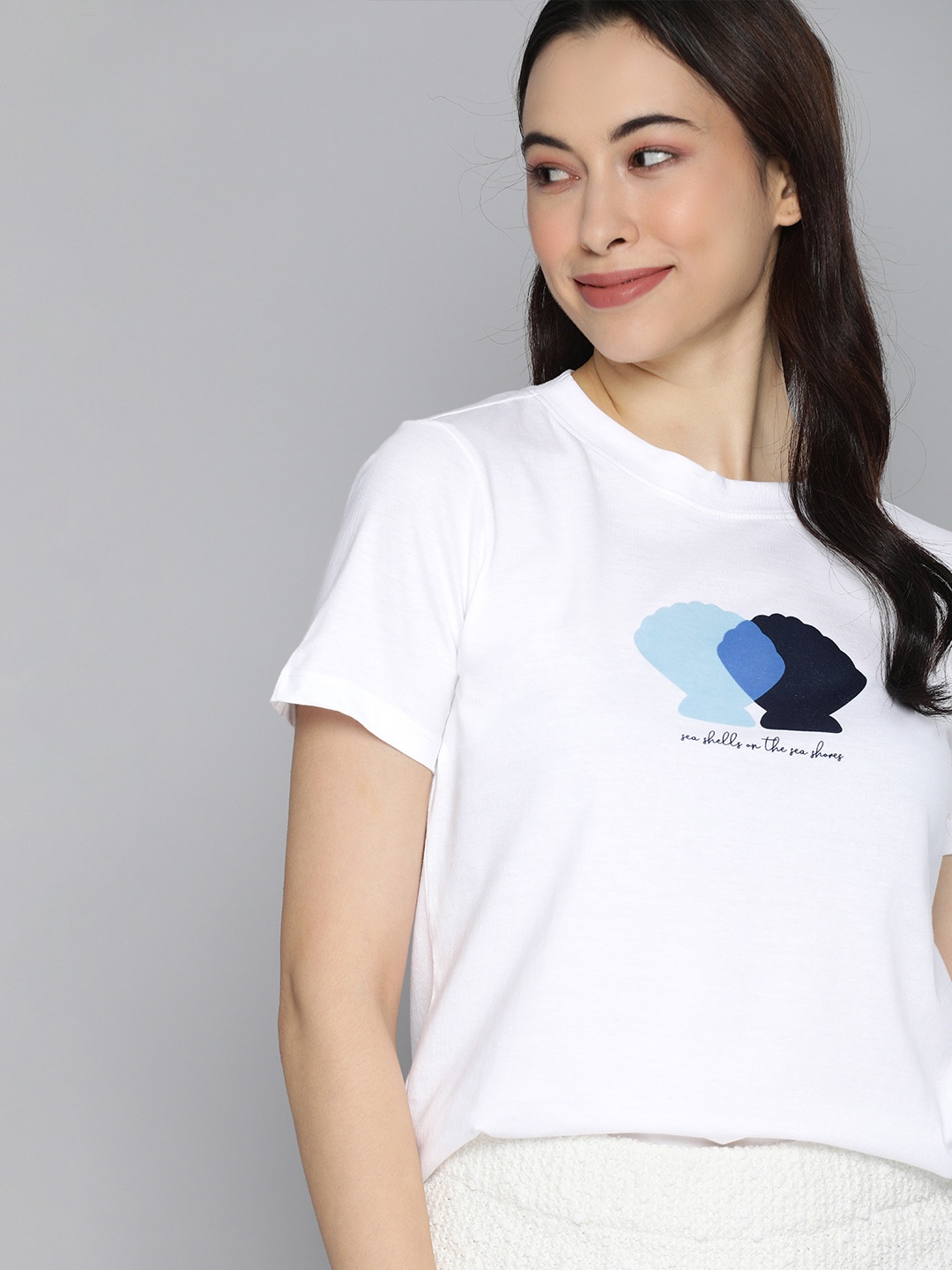 

Mast Harbour Women White Typography Printed Pure Cotton T-shirt