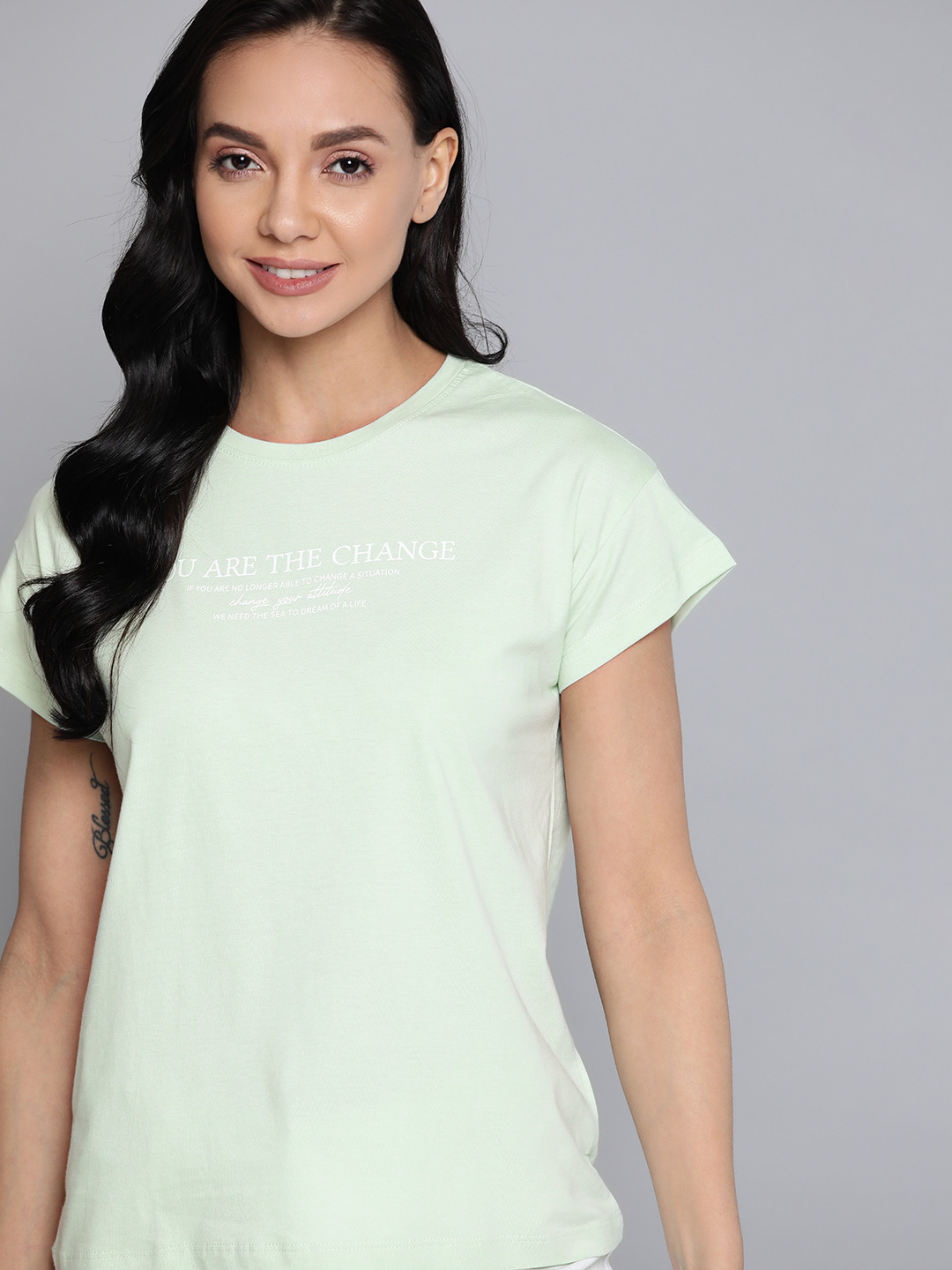 

M&H Our Water Women Sea Green Sustainable Typography Printed T-shirt