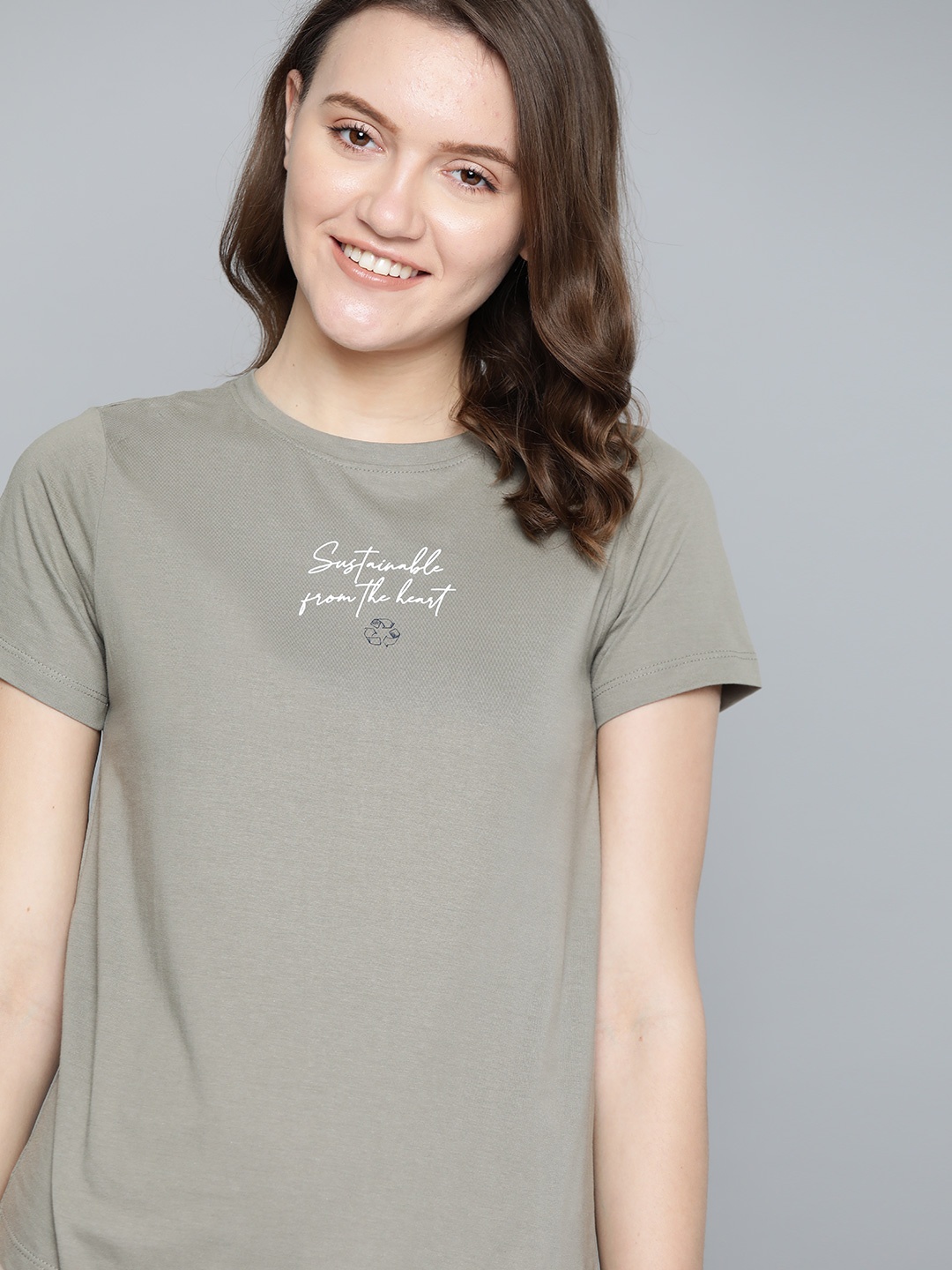 

M&H Our Water Women Grey Typography Printed Round Neck Cotton T-shirt