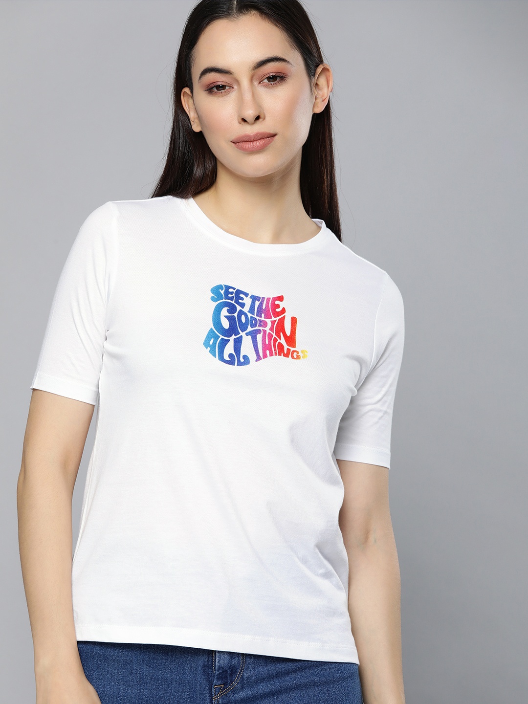 

Mast & Harbour Women White Typography Printed T-shirt