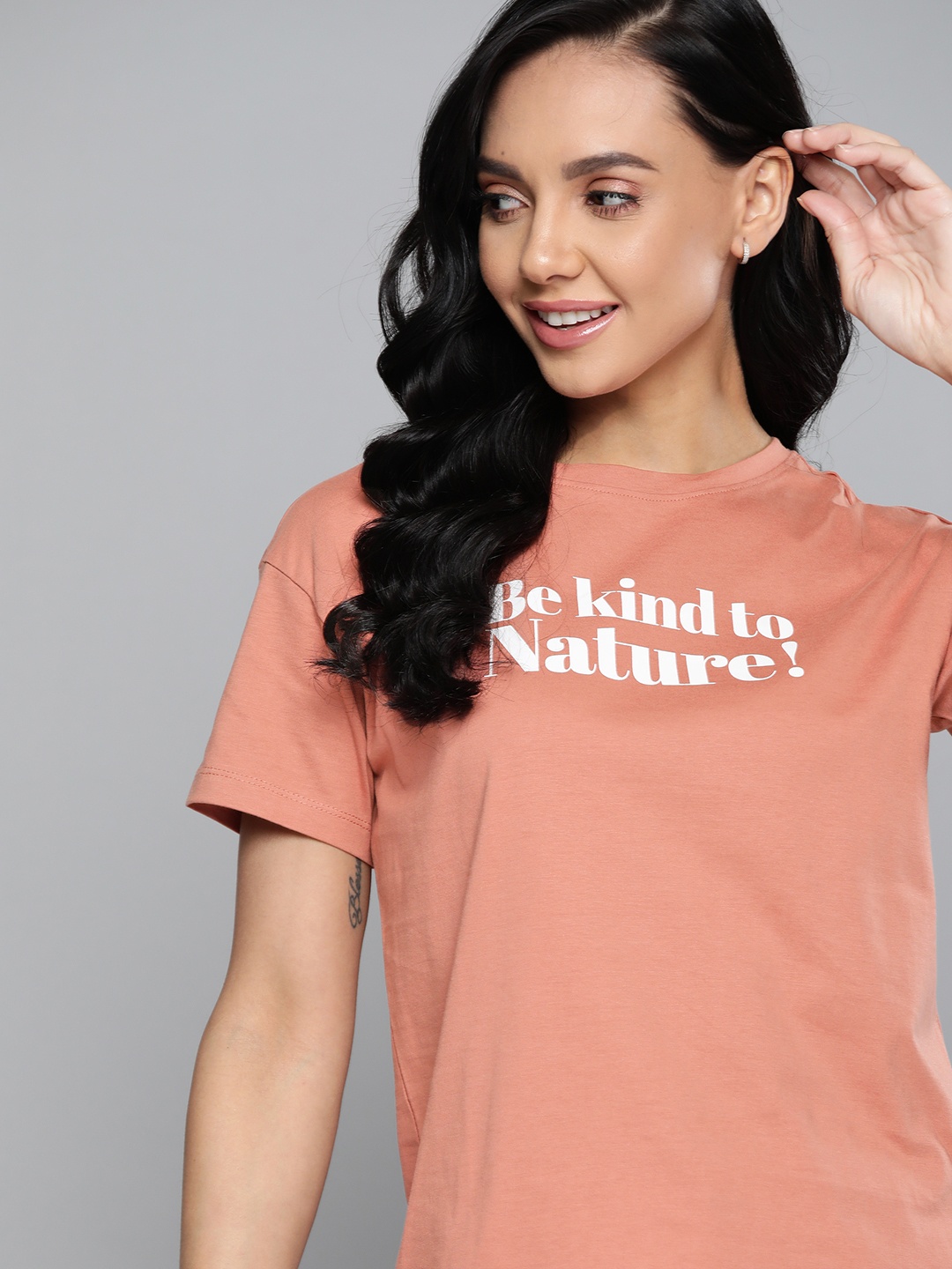 

M&H Our Water Women Pink Pure Cotton Typography Printed T-shirt