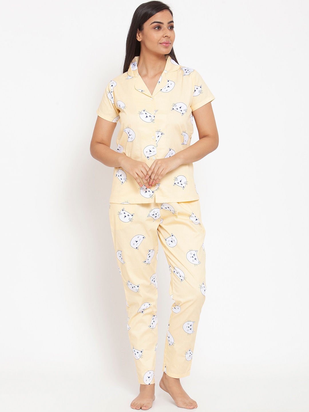 

Boston Club Women Yellow & White Printed Night suit