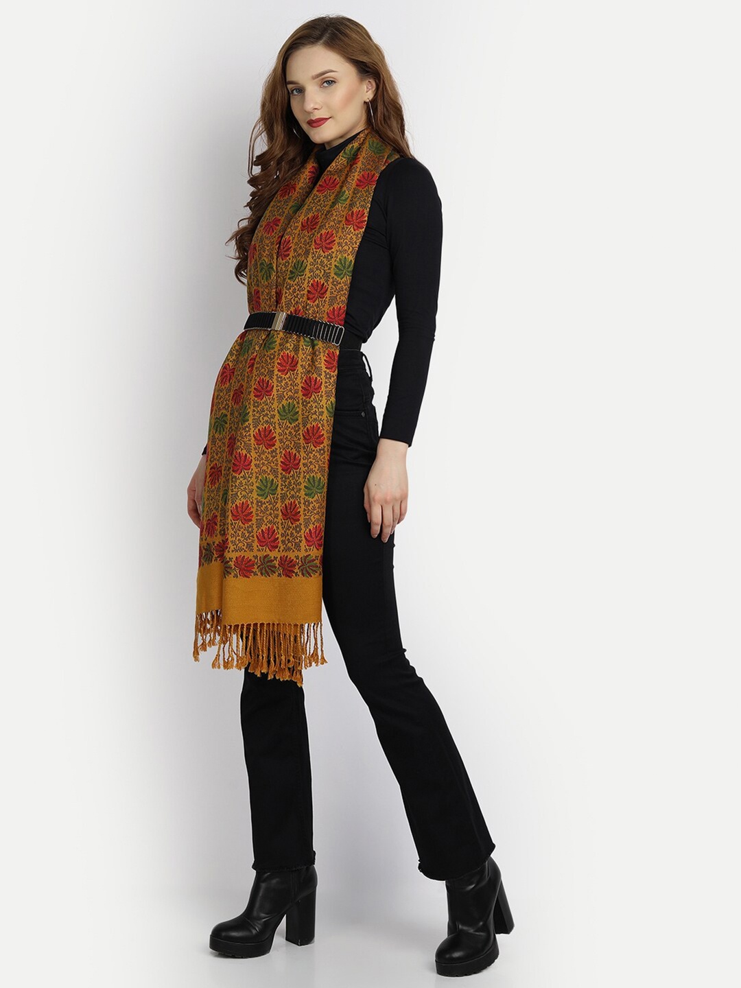 

HK colours of fashion Women Mustard Woven Design Stole
