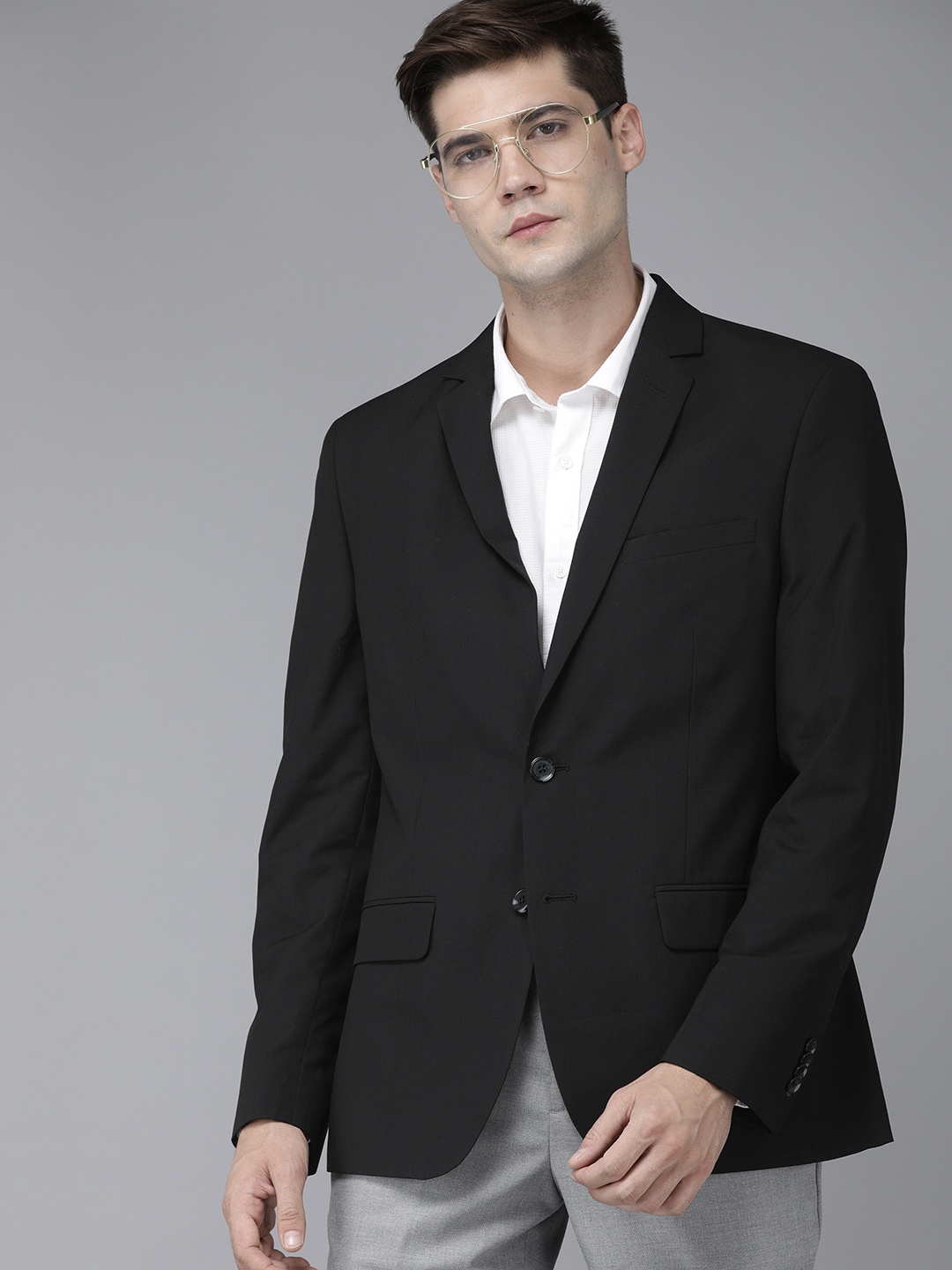 

Park Avenue Men Black Solid Slim-Fit Single-Breasted Formal Blazer
