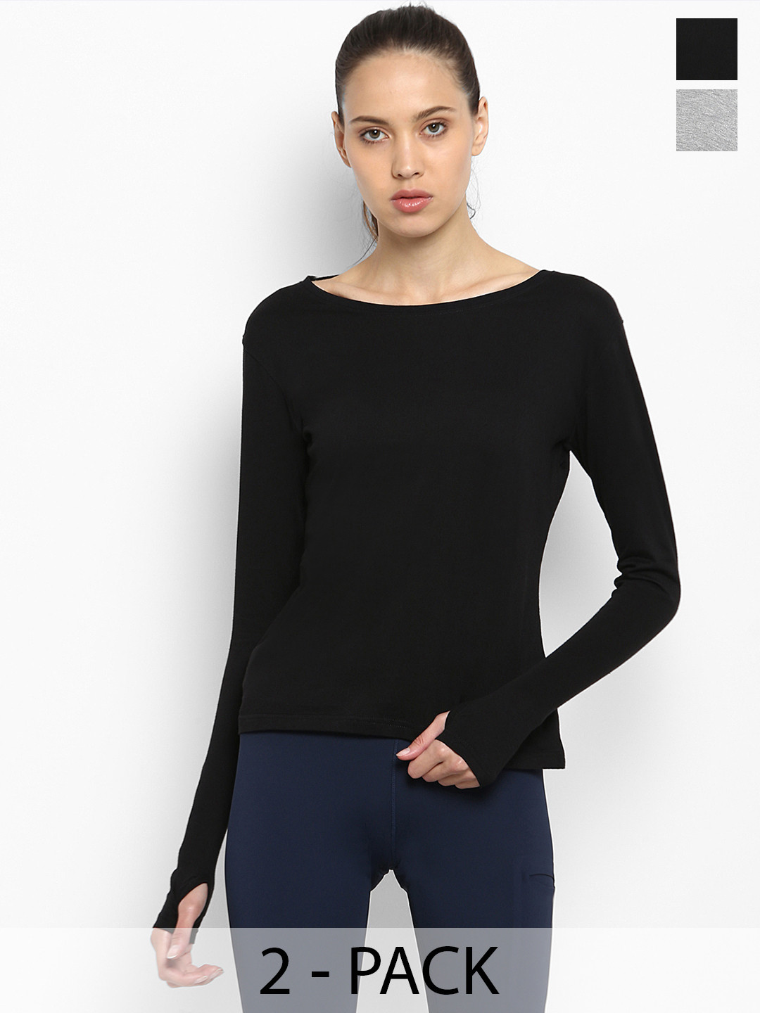 

appulse Women Pack of 2 Solid Drop-Shoulder Sleeves Slim Fit T-shirt, Multi