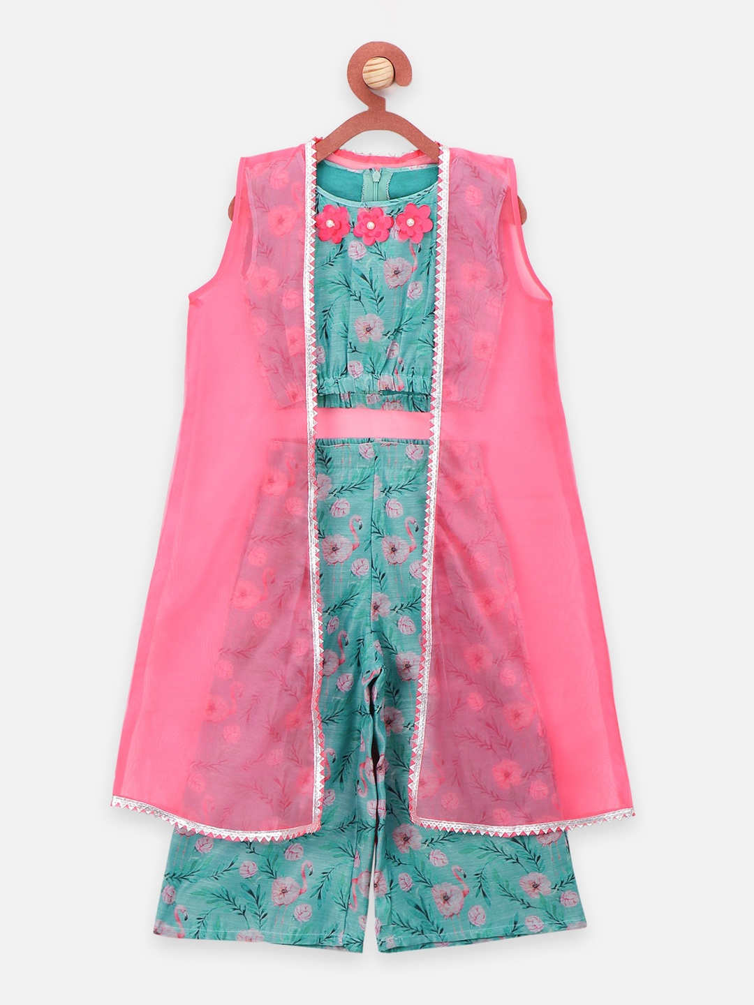 

LilPicks Girls Blue Floral Printed Top with Palazzos
