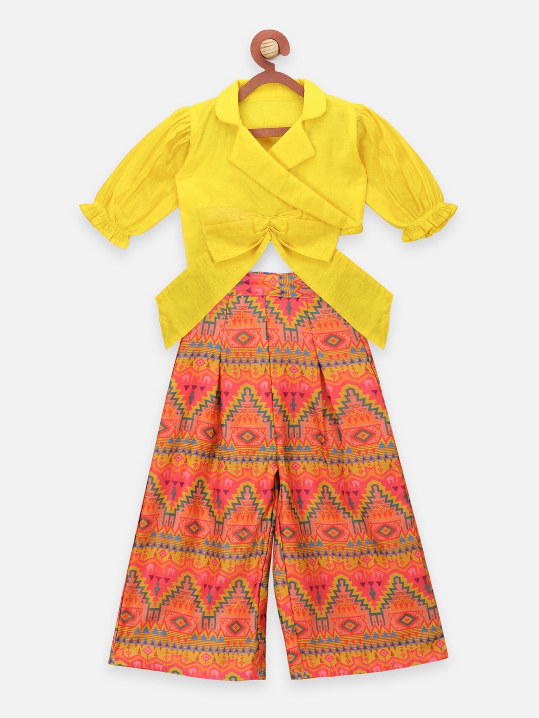 

LilPicks Girls Mustard Yellow & Pink Top with Palazzos