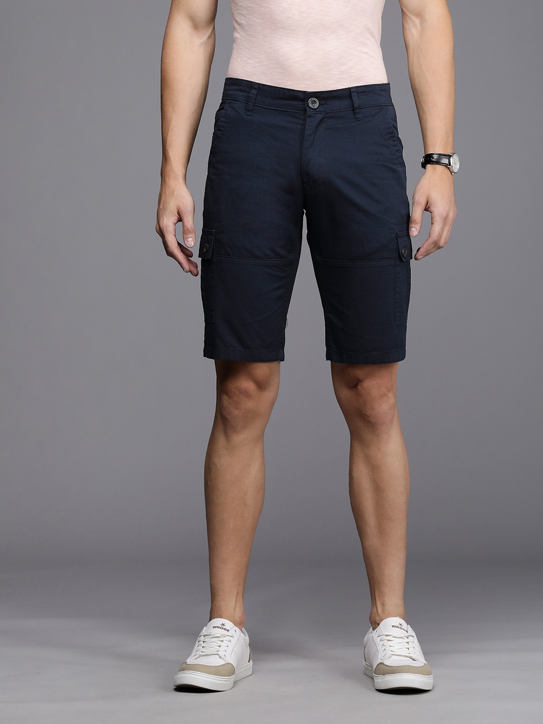 

WROGN Men Navy Blue Solid Mid Rise Casual Shorts