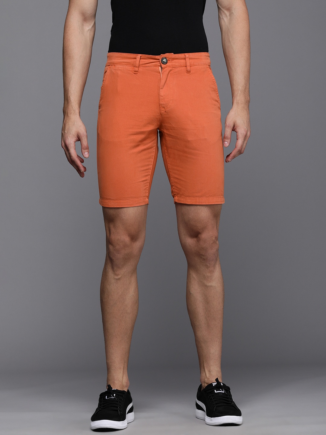 

WROGN Men Orange Solid Slim Fit Shorts