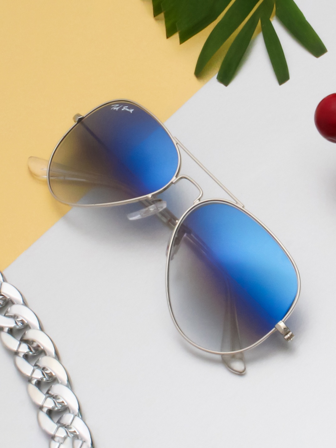 

Ted Smith Unisex Blue Lens Aviator Sunglasses with UV Protected Lens AVIMAST_C21