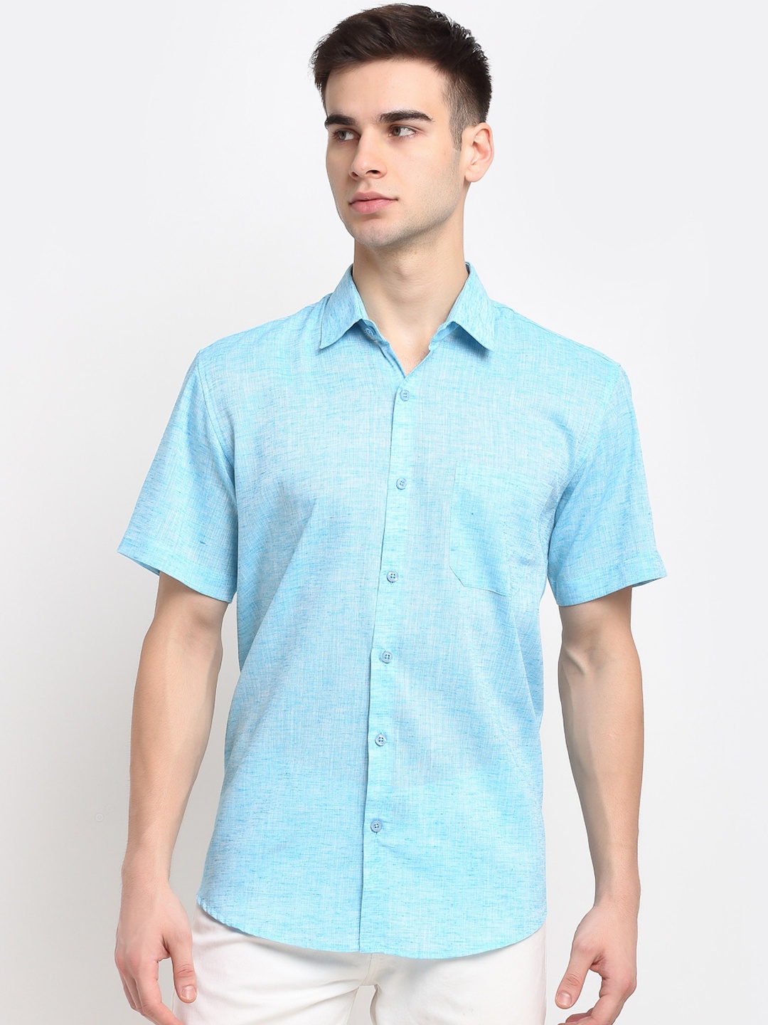 

JAINISH Men Turquoise Blue Cotton Casual Shirt
