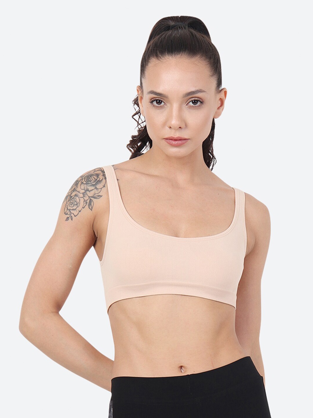 

Beau Design Beige Workout Bra Full Coverage