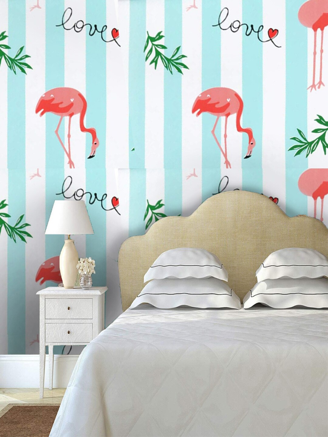 

Jaamso Royals Flamingo with Leaves Self-Adhesive & Waterproof Wallpaper, White